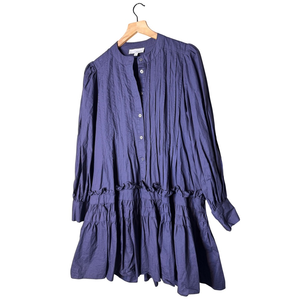 Pinch Womens Large Purple Cotton Pintuck Tiered Dress Ruffle Button Front Boho